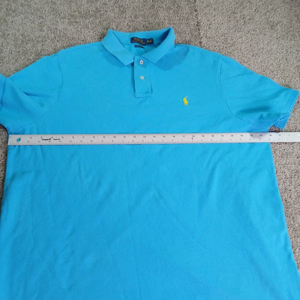Polo Ralph Lauren Mens XXL Classic Fit Pique Polo Shirt Blue Yellow Pony Logo